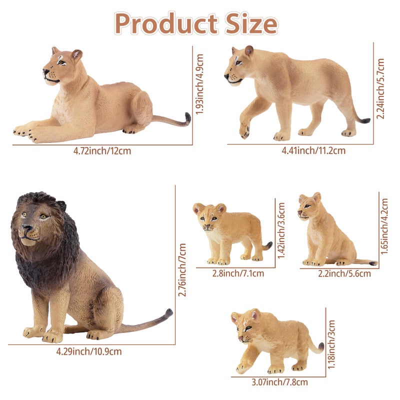 Toymany 6PCS Realistic Lion Figurines with Lion Cubs, 2-5" Jungle Animals Figures Family Set Includes Baby Lions, Educational Toy Cake Toppers Christmas Birthday Gift for Kids Toddlers - Image 2