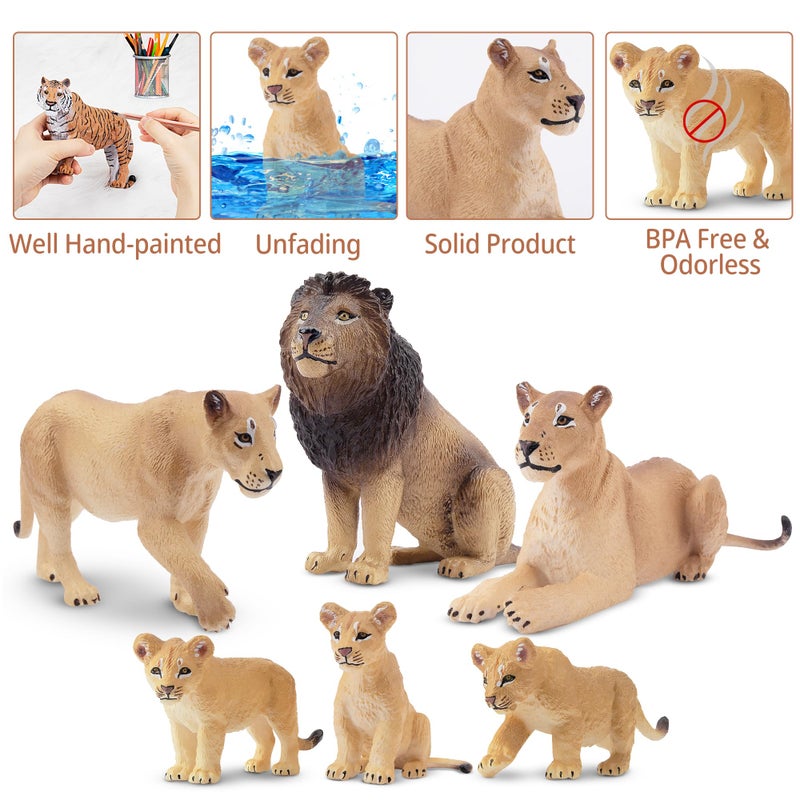 Toymany 6PCS Realistic Lion Figurines with Lion Cubs, 2-5" Jungle Animals Figures Family Set Includes Baby Lions, Educational Toy Cake Toppers Christmas Birthday Gift for Kids Toddlers - Image 5