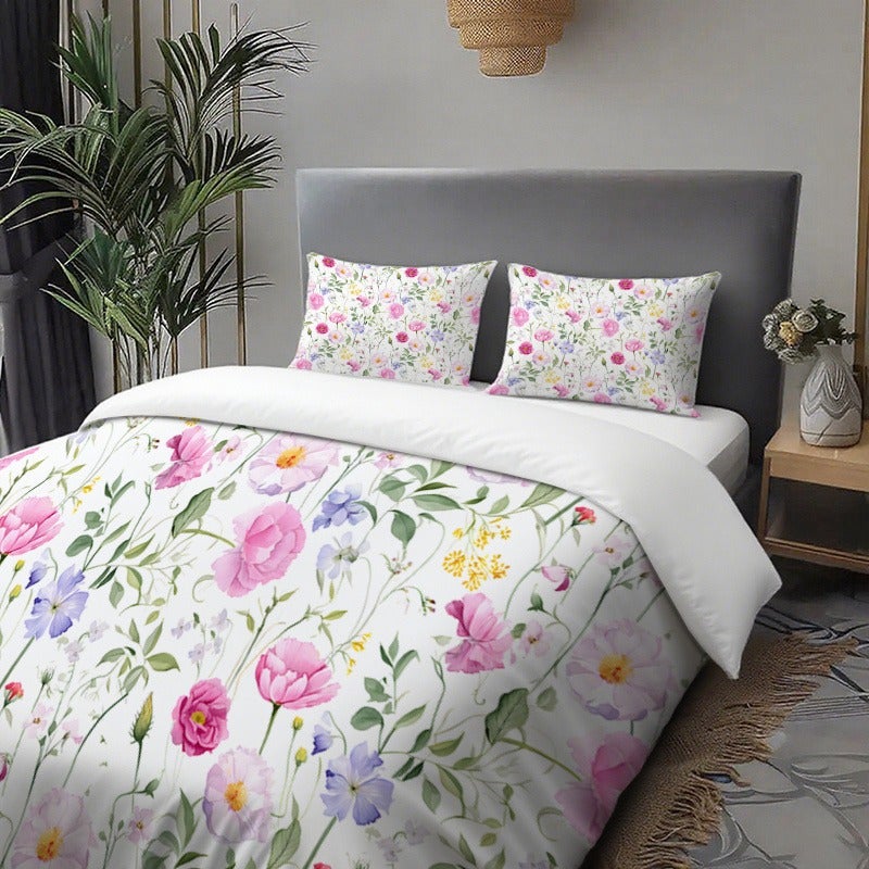 2/3pcs Bedding Duvet Cover Set, Spring Floral Print Design for Spring and Summer, Country Fresh Theme, Includes 1 Duvet Cover and 1/2 Pillowcases (Pillow Inserts Not Included), White Background, Polyester Material, Zipper Closure, Machine Washable - Image 5