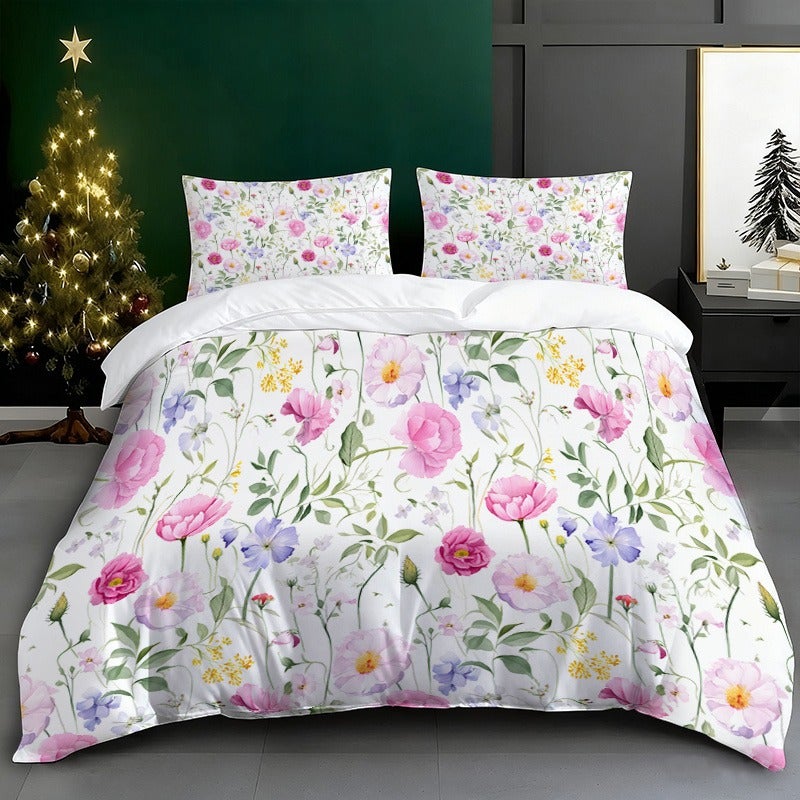 2/3pcs Bedding Duvet Cover Set, Spring Floral Print Design for Spring and Summer, Country Fresh Theme, Includes 1 Duvet Cover and 1/2 Pillowcases (Pillow Inserts Not Included), White Background, Polyester Material, Zipper Closure, Machine Washable - Image 4