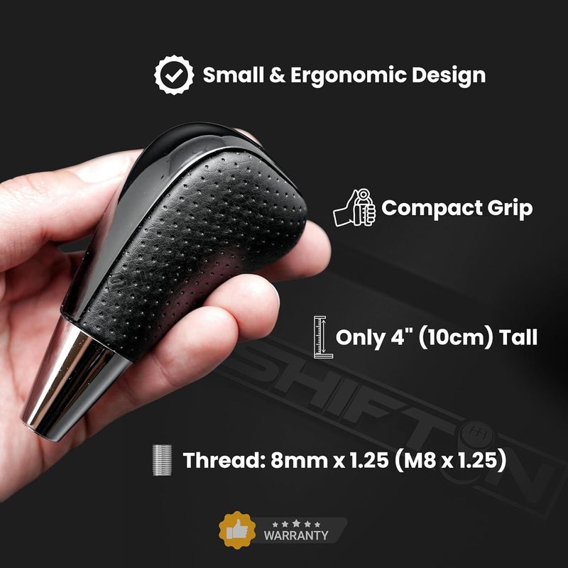 SHIFTIN Leather Wood Gear Shift Knob for Toyota Avalon Yaris 4Runner Land Cruiser Sienna Camry Solara Tacoma and Lexus ES300 ES330 GS300 GS400 GS430 SC300 SC400 (Punched Black Leather/Piano Black) - Image 2