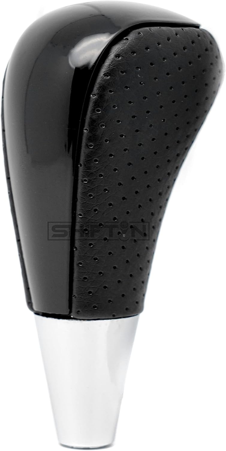 SHIFTIN Leather Wood Gear Shift Knob for Toyota Avalon Yaris 4Runner Land Cruiser Sienna Camry Solara Tacoma and Lexus ES300 ES330 GS300 GS400 GS430 SC300 SC400 (Punched Black Leather/Piano Black) - Image 3