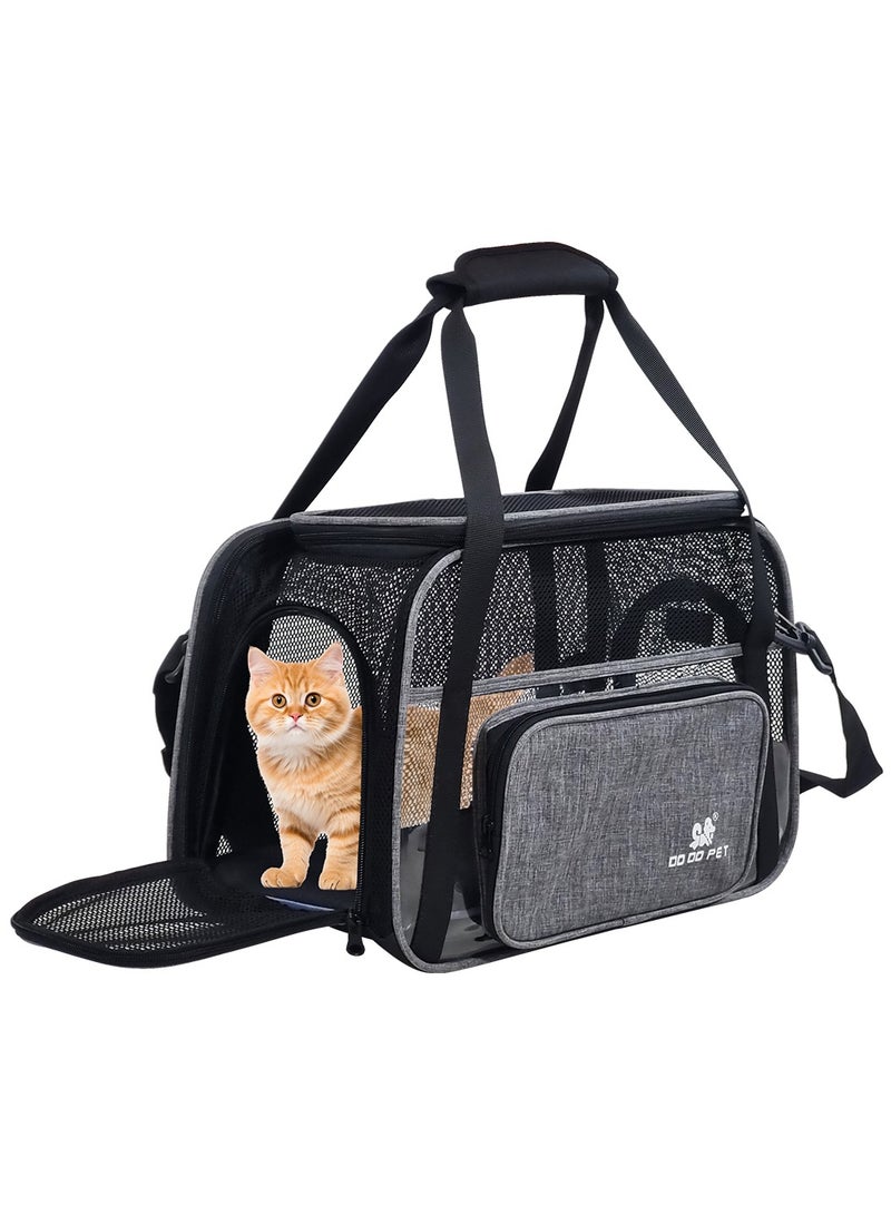 MAJIBAO Portable pet travel bag with Top sided open, Handle, and Breathable Mesh cat carrier, Soft-sided pet carrier with Shoulder strap, comfortable mat & Durable pet carrier for Travel, 40 cm (Grey) - Image 1