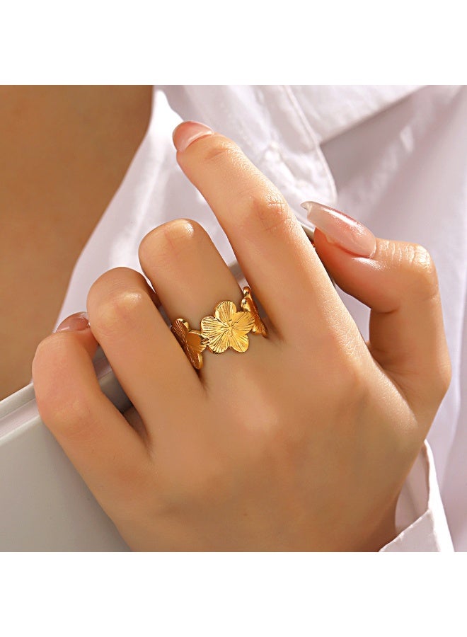 خاتم قابل للتعديل على شكل زهرة صغيرة خاتم فاخر مطلي بالذهب عيار 18 قيراطًا من الفولاذ المقاوم للصدأ إكسسوارات مجوهرات هدية للحفلات - Image 1