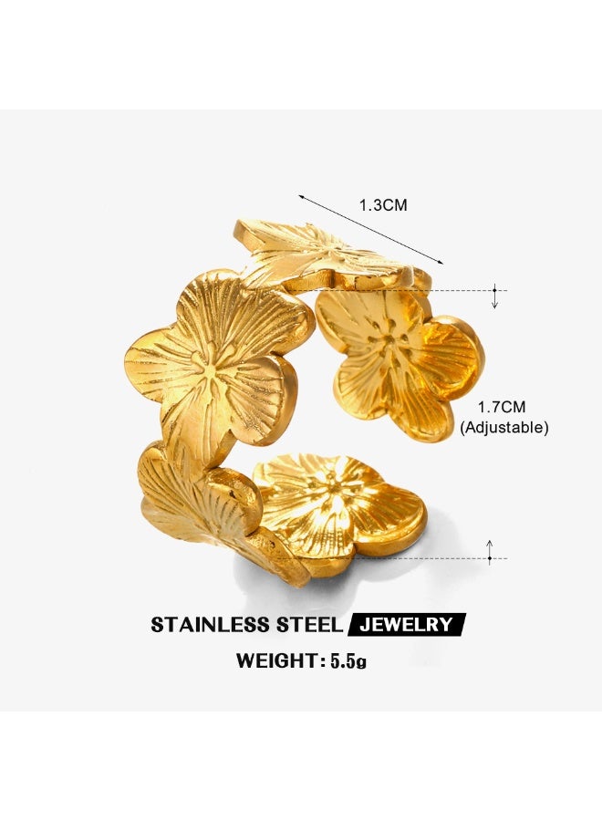 خاتم قابل للتعديل على شكل زهرة صغيرة خاتم فاخر مطلي بالذهب عيار 18 قيراطًا من الفولاذ المقاوم للصدأ إكسسوارات مجوهرات هدية للحفلات - Image 3