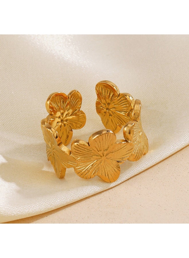 خاتم قابل للتعديل على شكل زهرة صغيرة خاتم فاخر مطلي بالذهب عيار 18 قيراطًا من الفولاذ المقاوم للصدأ إكسسوارات مجوهرات هدية للحفلات - Image 4