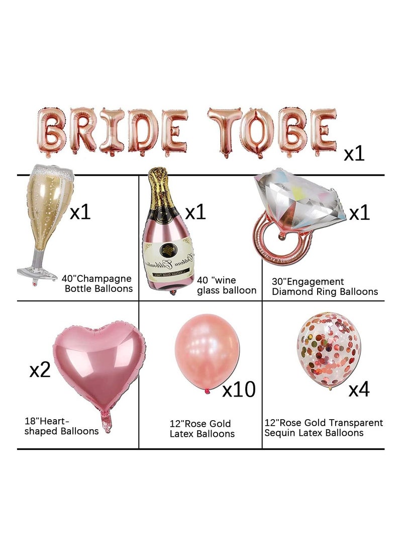 SYOSI بالونات زينة احتفالية للحناء باللون الذهبي الوردي، زينة للعروس، 1 قطعة بالونات حرف العروس، 14 قطعة بالونات لاتكس، 5 قطع بالونات فويل بأشكال مختلفة، شريط ذهبي وردي بطول 10 متر - Image 2