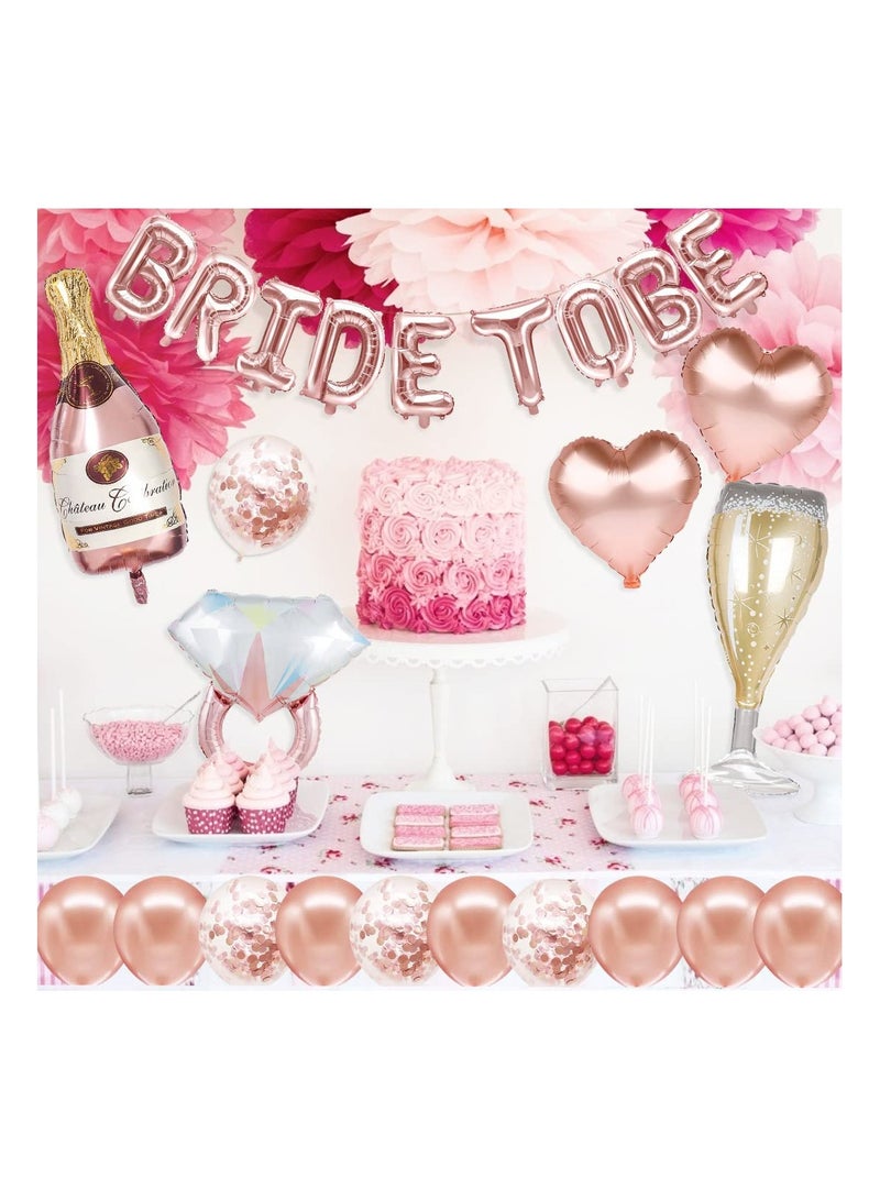 SYOSI بالونات زينة احتفالية للحناء باللون الذهبي الوردي، زينة للعروس، 1 قطعة بالونات حرف العروس، 14 قطعة بالونات لاتكس، 5 قطع بالونات فويل بأشكال مختلفة، شريط ذهبي وردي بطول 10 متر - Image 5