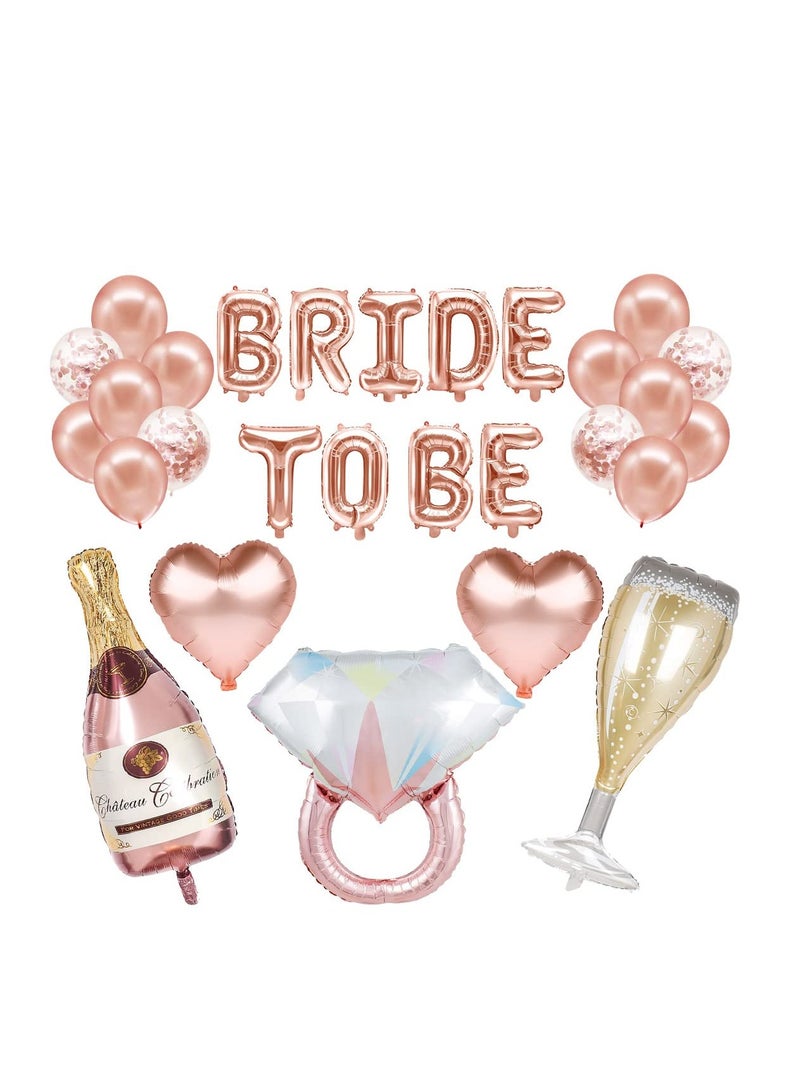 SYOSI بالونات زينة احتفالية للحناء باللون الذهبي الوردي، زينة للعروس، 1 قطعة بالونات حرف العروس، 14 قطعة بالونات لاتكس، 5 قطع بالونات فويل بأشكال مختلفة، شريط ذهبي وردي بطول 10 متر - Image 1