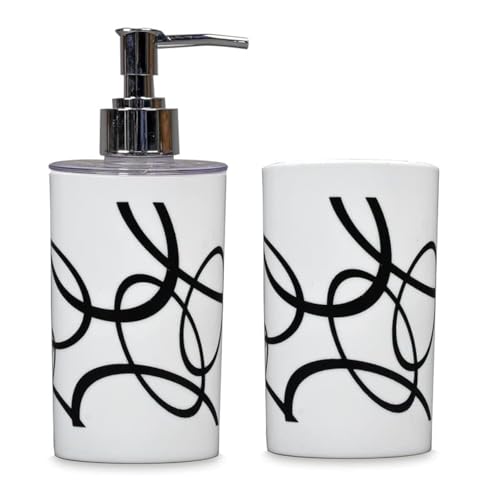 SHENRON Toothbrush Holder and Handwash Liquid Dispenser for Wash Basin, Bathroom and Sink, Bathroom Accessories Set for Utility and Bathroom Décor (White) - Image 1