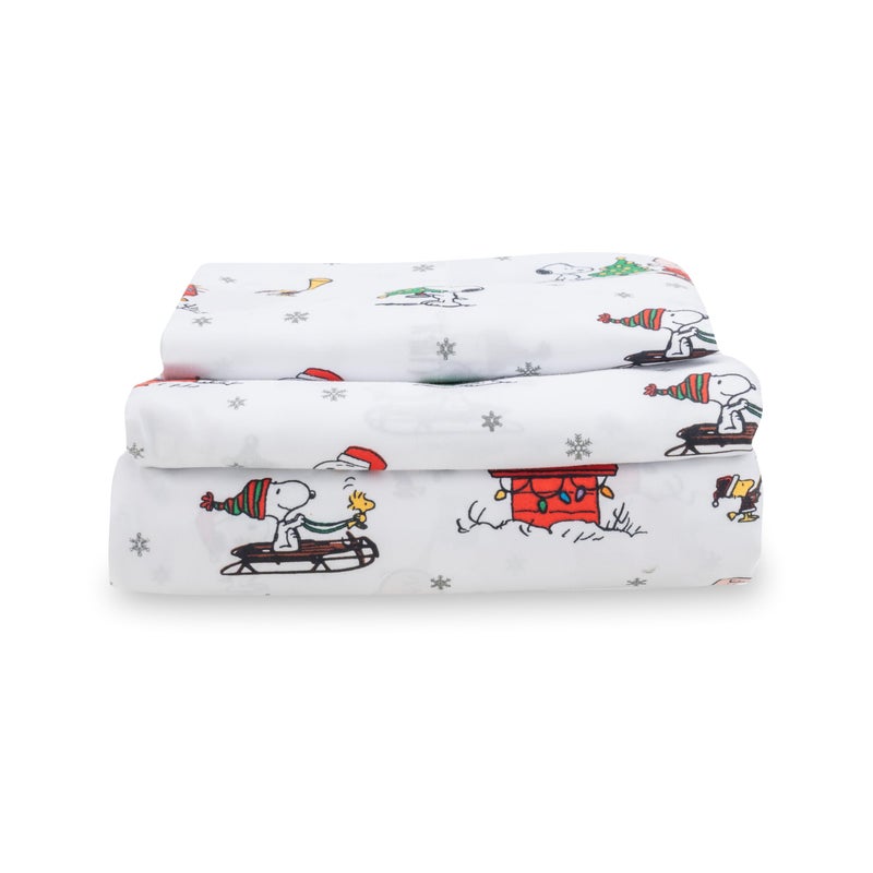 Berkshire Blanket Berkshire Blanket Peanuts Kids Sheet Set Twin Size - 3 Pieces Cute Character Snoopy Printed Soft Microfiber Bed Sheets Holiday Helpers Sheet White  - Image 1