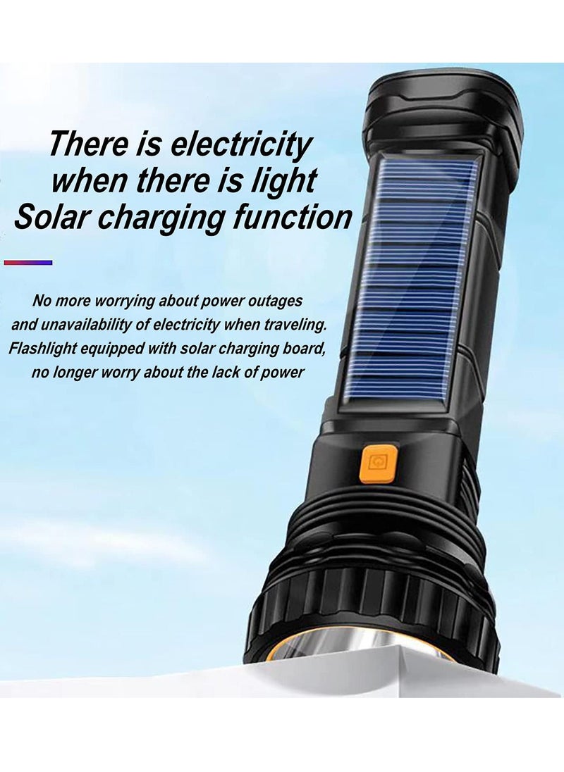 Flashlight, Solar or Rechargeable 1000 Lumens LED Flashlight Multi Function, with Emergency Strobe Light and 1200 Mah Battery, Power Supply USB Charging Cable, Fast Charging - Image 3