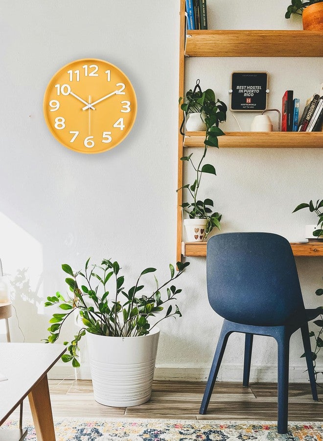 45MinST 12-Inch Modern Yellow Indoor/Outdoor Wall Clock, Silent Non-Ticking, Large Numbers, Accurate Timekeeping, Perfect Decorative Accent for Home or Office (Yellow) - Image 5