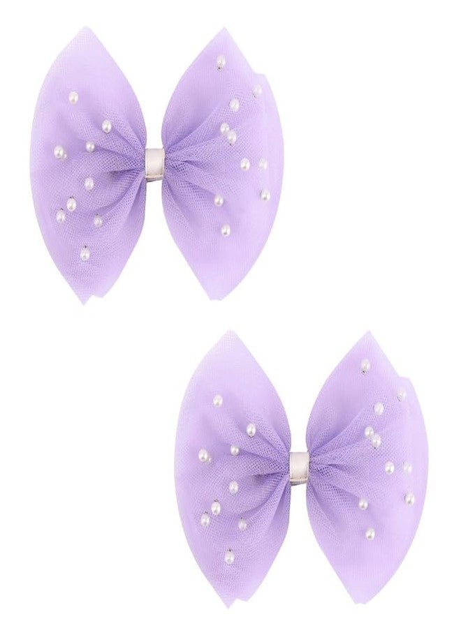 CHIROGRAPHY 2 PCS Luxury Pearl Hair Bows Hair Clips for Toddler Girls - Elegant Ivory Lace Veil Hair Accessories for Birthday, Wedding, Halloween, Thanksgiving, and Christmas Occasions(Purple) - Image 2