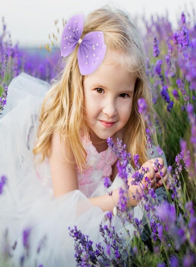 CHIROGRAPHY 2 PCS Luxury Pearl Hair Bows Hair Clips for Toddler Girls - Elegant Ivory Lace Veil Hair Accessories for Birthday, Wedding, Halloween, Thanksgiving, and Christmas Occasions(Purple) - Image 5