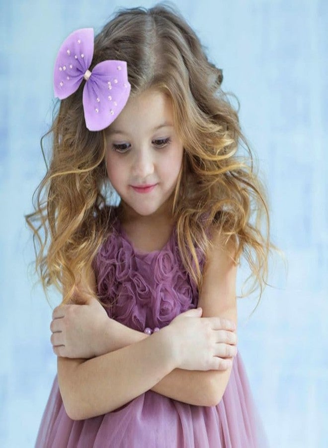 CHIROGRAPHY 2 PCS Luxury Pearl Hair Bows Hair Clips for Toddler Girls - Elegant Ivory Lace Veil Hair Accessories for Birthday, Wedding, Halloween, Thanksgiving, and Christmas Occasions(Purple) - Image 3