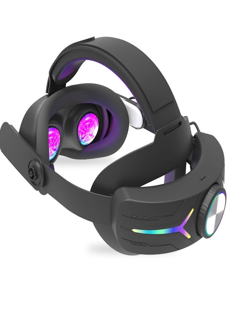 Head Strap with 12000mAh Battery for Oculus/Meta Quest 3, Adjustable Headband Bracket with RGB Light, Soft Cushion VR Elite Strap for Balance Weight-Black  - Image 1