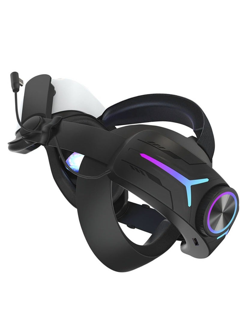Head Strap with 12000mAh Battery for Oculus/Meta Quest 3, Adjustable Headband Bracket with RGB Light, Soft Cushion VR Elite Strap for Balance Weight-Black  - Image 2