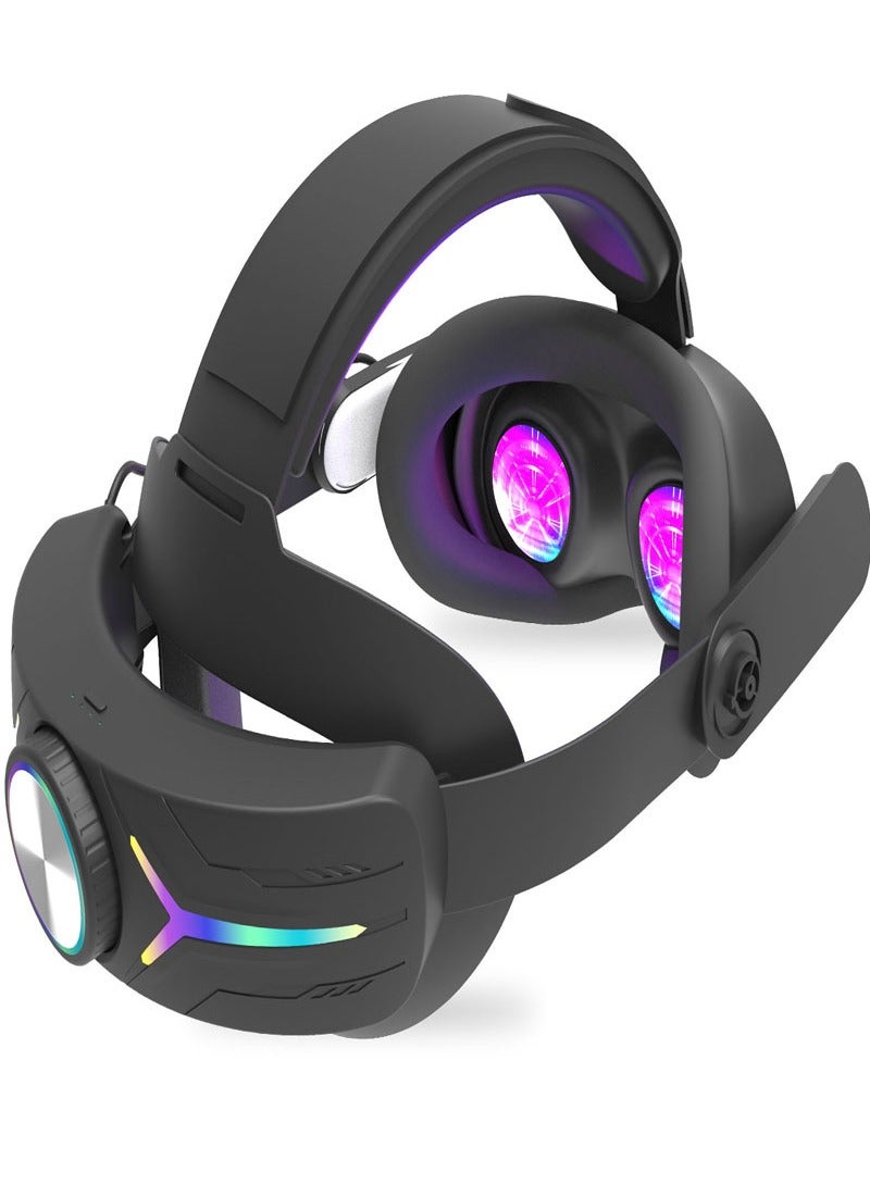 Head Strap with 12000mAh Battery for Oculus/Meta Quest 3, Adjustable Headband Bracket with RGB Light, Soft Cushion VR Elite Strap for Balance Weight-Black  - Image 3