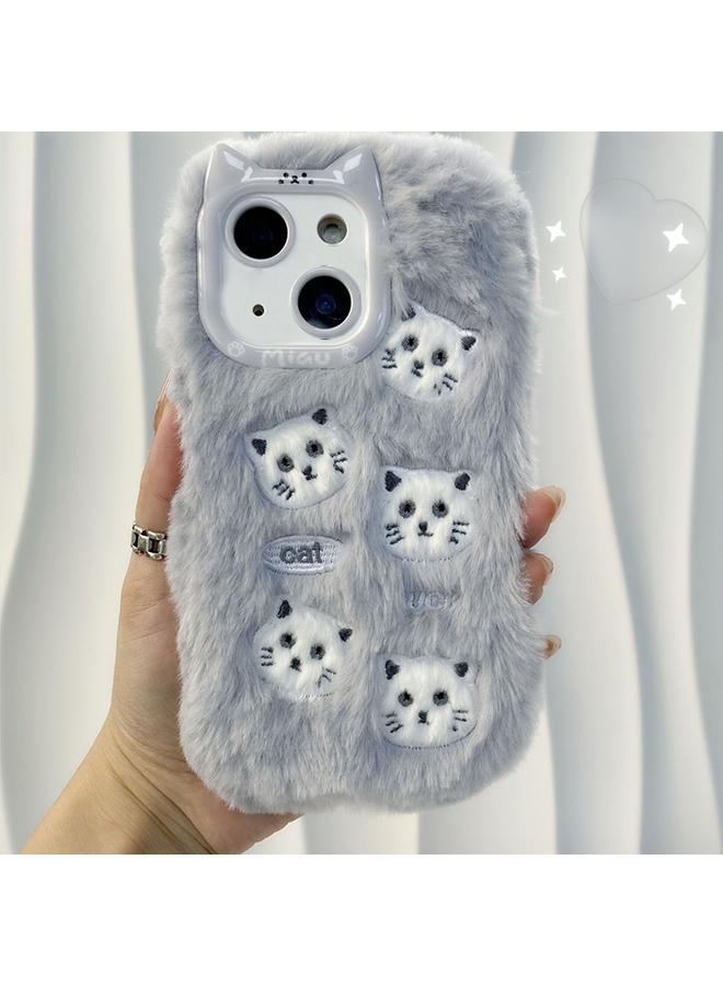 زبون جراب لهاتف iPhone 13، جراب هاتف من السيليكون القطيفة المطرزة اللطيفة - Image 1