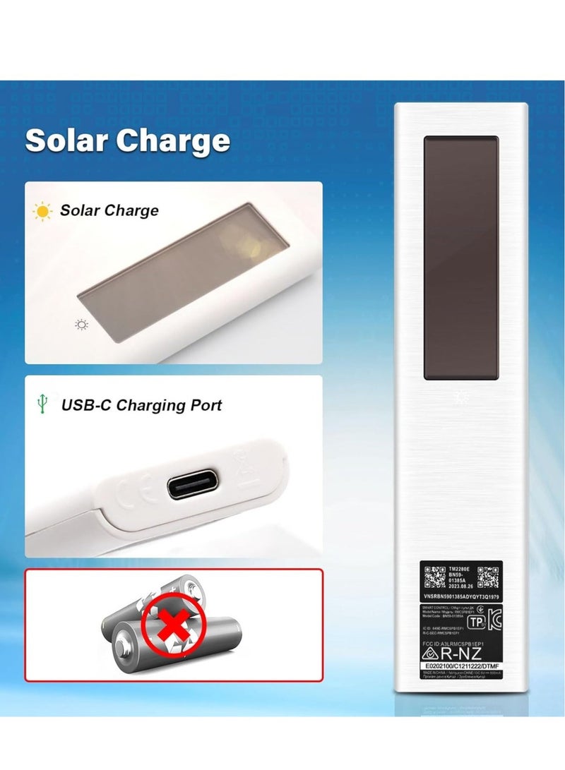 ELTRAZONE Solar Voice Remote Replacement for Samsung Frame TV – Bluetooth Rechargeable with Solar Cell – Compatible with Samsung Smart TVs Ultra HD 4K 8K Neo QLED UHD – 4 Shortcut Buttons – White  - Image 2