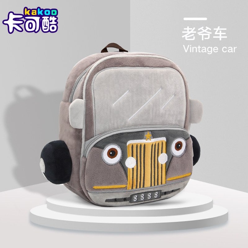 Plush Kids Backpack, Vintage Car Vehicle Design, Soft Lightweight School Bag for Toddlers and Preschool Kids - Image 5