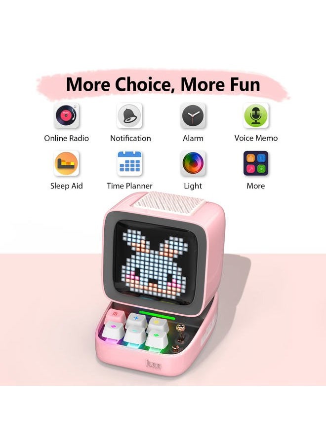 Divoom - Ditoo Retro Pixel Art Game Bluetooth Speaker with 16X16 LED App Controlled Front Screen (Pink) - Image 1
