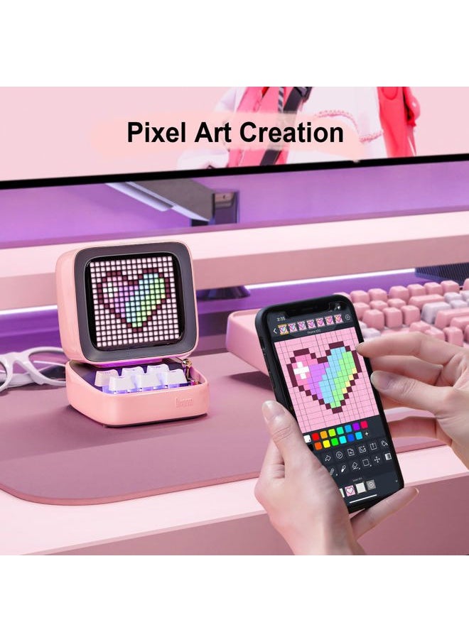 Divoom - Ditoo Retro Pixel Art Game Bluetooth Speaker with 16X16 LED App Controlled Front Screen (Pink) - Image 1