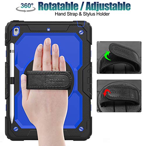 SEYMAC stock Case for iPad 9th/ 8th/ 7th Generation 10.2'', Shockproof with Screen Protector, Pencil Holder [360° Rotating Hand Strap] & Stand, for iPad 10.2 inch 2021-2019 (Blue+Black) - Image 2