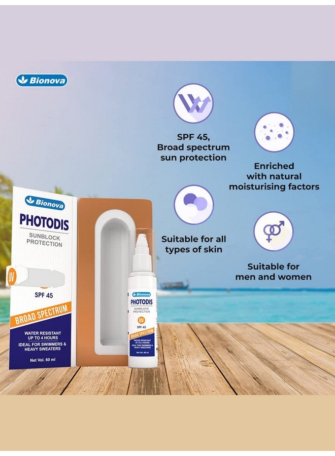 Bionova Photodis Sunscreen Lotion Sunblock-Broad spectrum SPF 45 Lotion for Sun Protection Water Resistant Enriched With Natural Moisturizer 60ml - Image 2