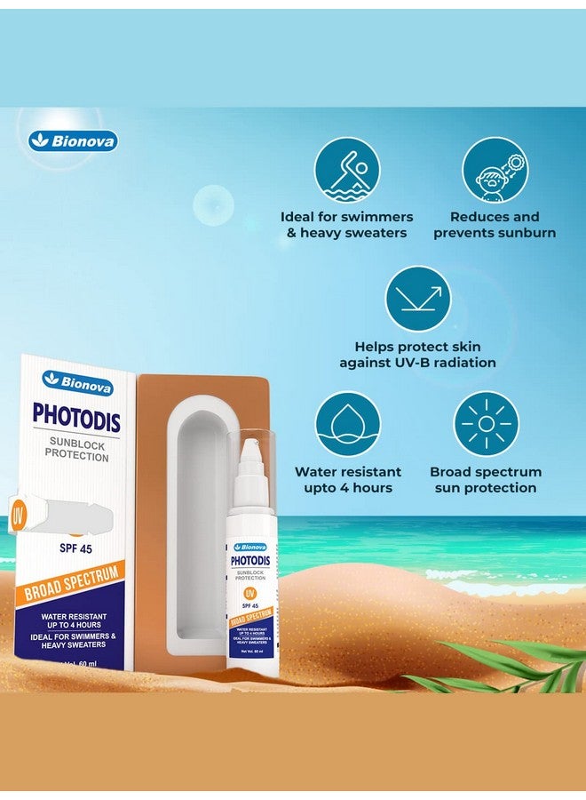 Bionova Photodis Sunscreen Lotion Sunblock-Broad spectrum SPF 45 Lotion for Sun Protection Water Resistant Enriched With Natural Moisturizer 60ml - Image 3