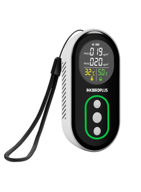 INKBIRDPLUS PM2.5 Indoor Air Quality Monitor, Portable PM2.5 PM10 and Temperature Humidity Detector, with Sound and Light Dual Alert, PM2.5 PM10 Indication, for Home, Office, School