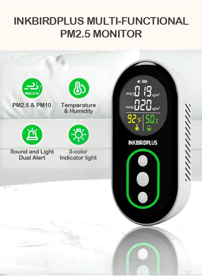 INKBIRD INKBIRDPLUS PM2.5 Indoor Air Quality Monitor, Portable PM2.5 PM10 and Temperature Humidity Detector, with Sound and Light Dual Alert, PM2.5 PM10 Indication, for Home, Office, School  - Image 2