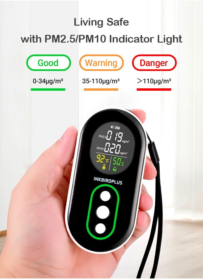 INKBIRD INKBIRDPLUS PM2.5 Indoor Air Quality Monitor, Portable PM2.5 PM10 and Temperature Humidity Detector, with Sound and Light Dual Alert, PM2.5 PM10 Indication, for Home, Office, School  - Image 3
