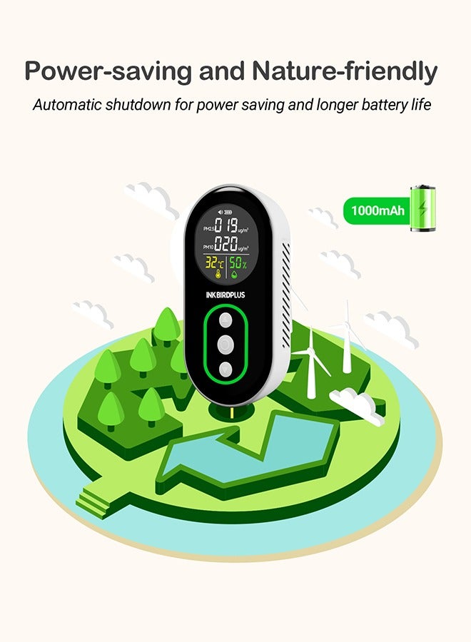 INKBIRDPLUS PM2.5 Indoor Air Quality Monitor, Portable PM2.5 PM10 and Temperature Humidity Detector, with Sound and Light Dual Alert, PM2.5 PM10 Indication, for Home, Office, School