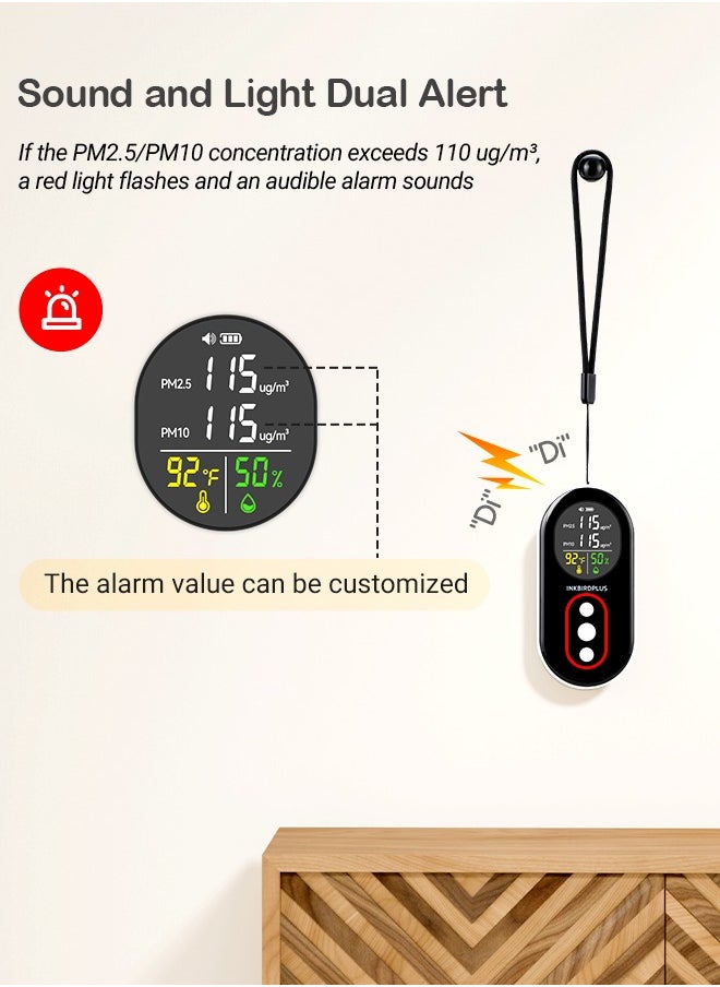 INKBIRD INKBIRDPLUS PM2.5 Indoor Air Quality Monitor, Portable PM2.5 PM10 and Temperature Humidity Detector, with Sound and Light Dual Alert, PM2.5 PM10 Indication, for Home, Office, School  - Image 5
