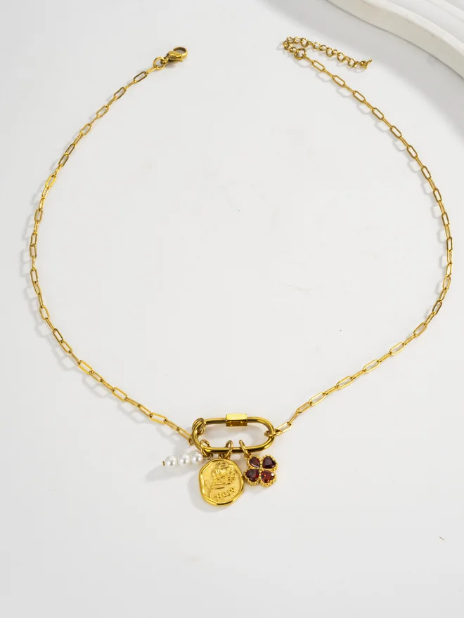 Styli Rose Charm Pendant Chain Necklace
