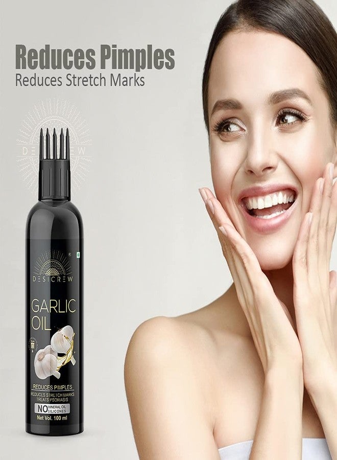 DESICREW Pure Garlic Oil with comb Applicator - Cold Pressed - For Non Sticky Hair Oil For Stronger, Thicker & Glossier Hair, Moisturizer & Softener Oil (100 ml) - Image 3