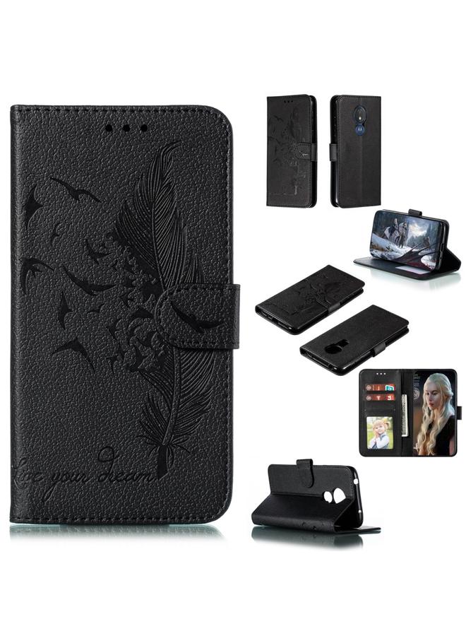 S-TOP Feather Pattern Litchi Texture Horizontal Flip Leather Case with Wallet & Holder & Card Slots For Motorola Moto G7 Power - Image 1