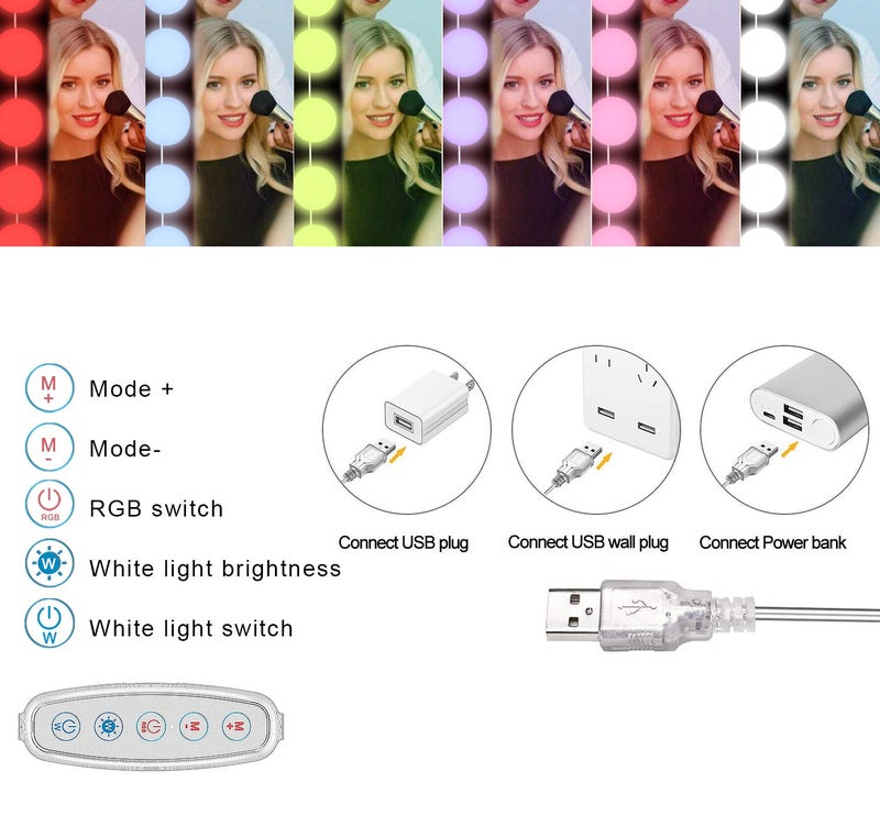 SICCOO Vanity Lights for Mirror, 14-Bulb RGB Colorful DIY Hollywood Makeup Vanity Mirror Dimmable Lights - Image 4