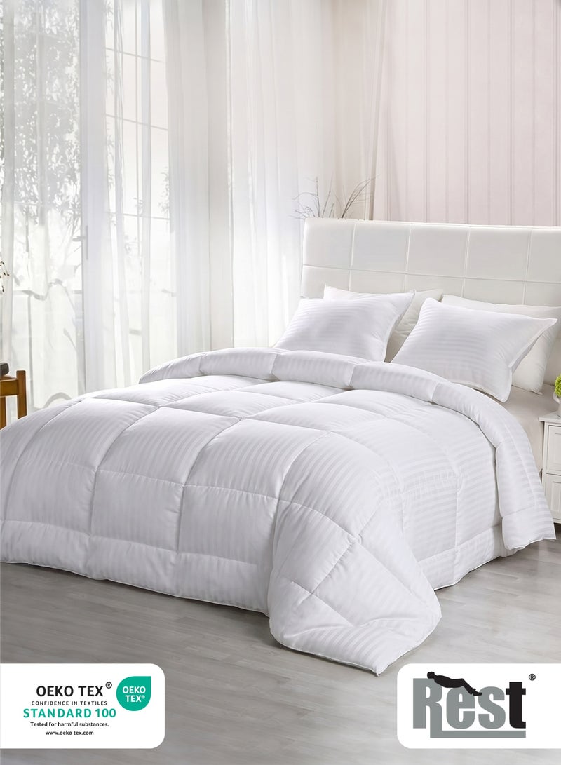 ريست REST  Retro Stripe Duvet White 240x260cm – Ultra Soft Microfiber Comforter, Lightweight All Season Quilt, Breathable Hotel Collection Bed Duvet, Hypoallergenic & Machine Washable - Image 2