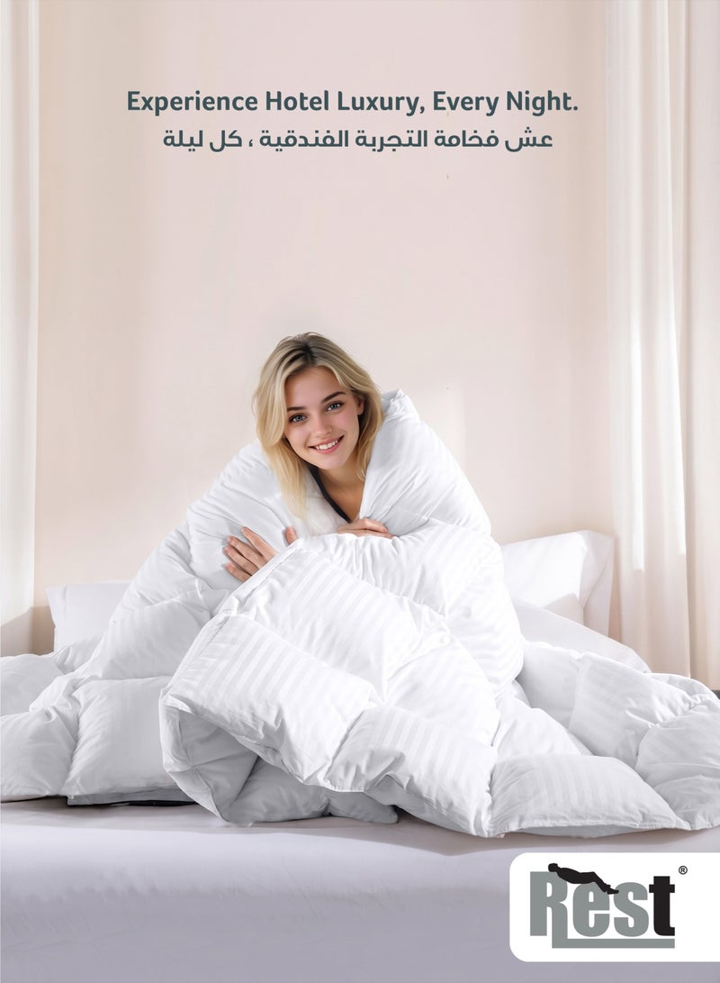 ريست REST  Retro Stripe Duvet White 240x260cm – Ultra Soft Microfiber Comforter, Lightweight All Season Quilt, Breathable Hotel Collection Bed Duvet, Hypoallergenic & Machine Washable - Image 5