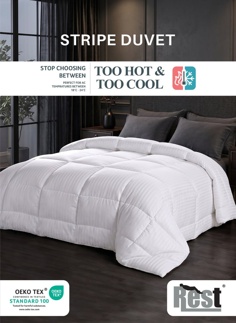 ريست REST  Retro Stripe Duvet White 240x260cm – Ultra Soft Microfiber Comforter, Lightweight All Season Quilt, Breathable Hotel Collection Bed Duvet, Hypoallergenic & Machine Washable - Image 1