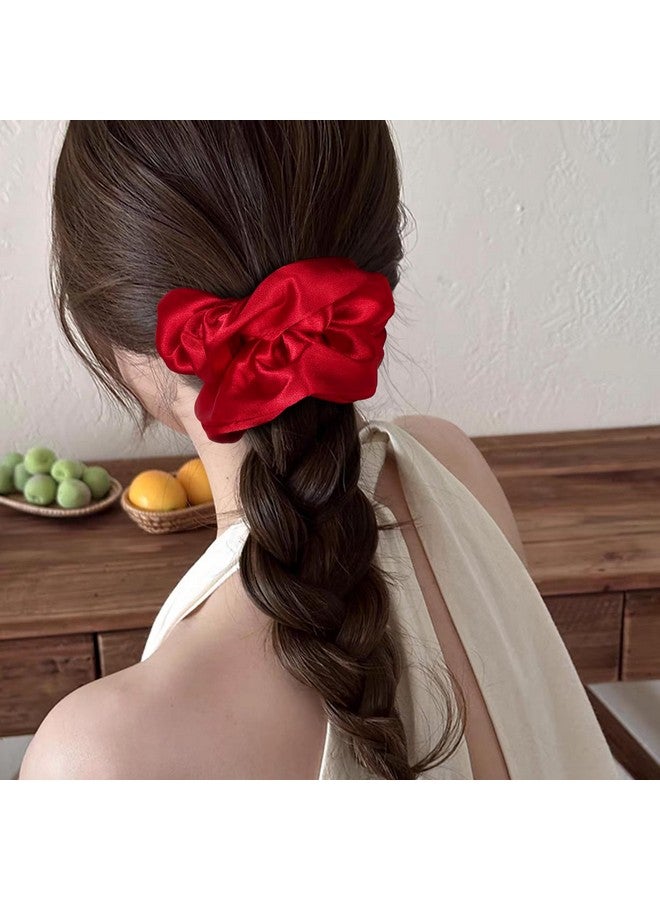 Mulberry Silk Scrunchies For Hair,Red Silky Stain Sleep Scrunchy No Damage Elastic Hair Ties Bands Ponytail Holder Accessories For 90S Women Girls Xmas Valentines Gift