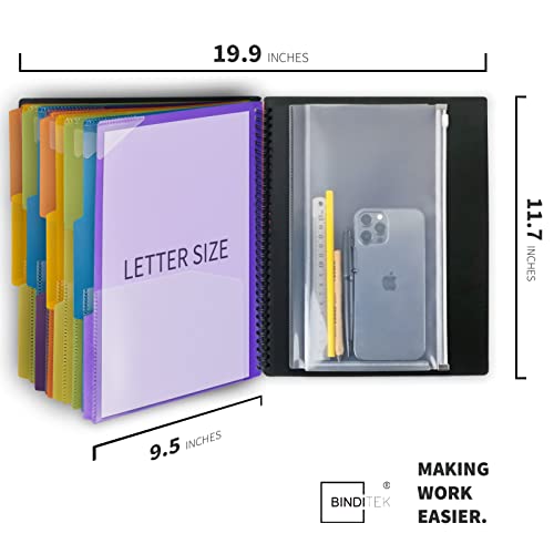 Binditek 1 Pack 24 Pocket Poly Project Organizer with 12 Dividers, Heavyduty Folder with Customizable Front Cover, Metal Wire Binding Spine, Extra Zipper Pouch, Letter Size, Office Supplies - Image 2