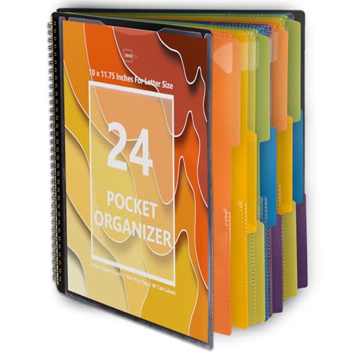 Binditek 1 Pack 24 Pocket Poly Project Organizer with 12 Dividers, Heavyduty Folder with Customizable Front Cover, Metal Wire Binding Spine, Extra Zipper Pouch, Letter Size, Office Supplies - Image 1