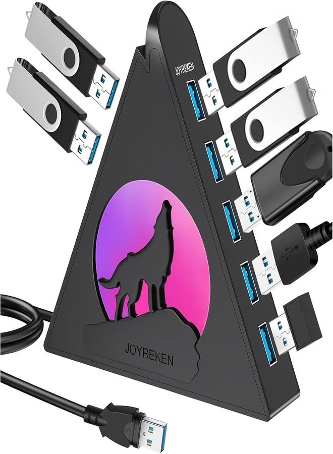 JoyReken 7 Port USB Hub, USB 3.0 Hub with 2 FT Long Cable, Vertical USB Exrension Hub for Laptop, MacBook, Xbox, PS4/5, Flash Drive, XPS, PC, Flash Drive, Game Console, Printer, Camera,Keyborad, Mouse - Image 1