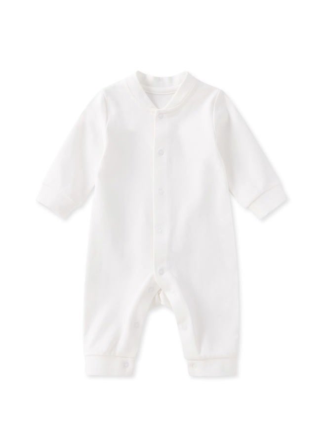 PureBorn Unisex Baby Jumpsuit Infant Boys Girls Cotton Spring Fall Romper One-Piece Coverall Baptism Outfit White 0-24 Months, White, Newborn - Image 1