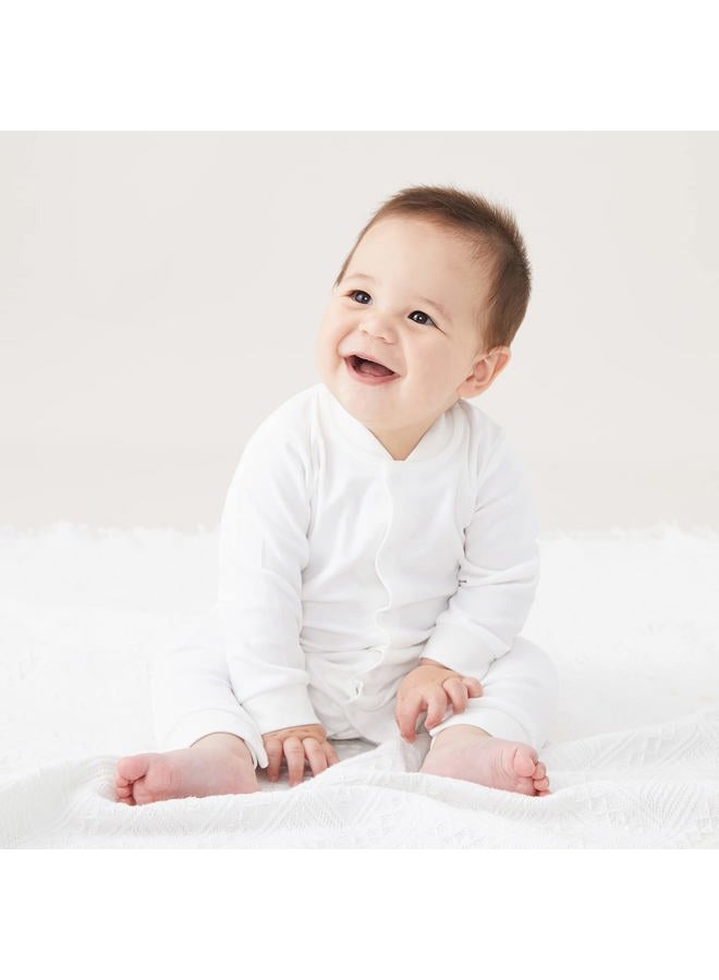 PureBorn Unisex Baby Jumpsuit Infant Boys Girls Cotton Spring Fall Romper One-Piece Coverall Baptism Outfit White 0-24 Months, White, Newborn - Image 2