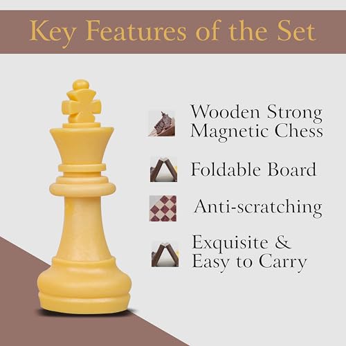 ToyTastic Magnetic Chess Game Premium Wooden 3-in-1 Board Game, Wooden Chess and Backgammon Set for Adults & Kids, 10" Lightweight Checkers Board Game,Strategy Backgammon Sets (Brown-1) - Image 3